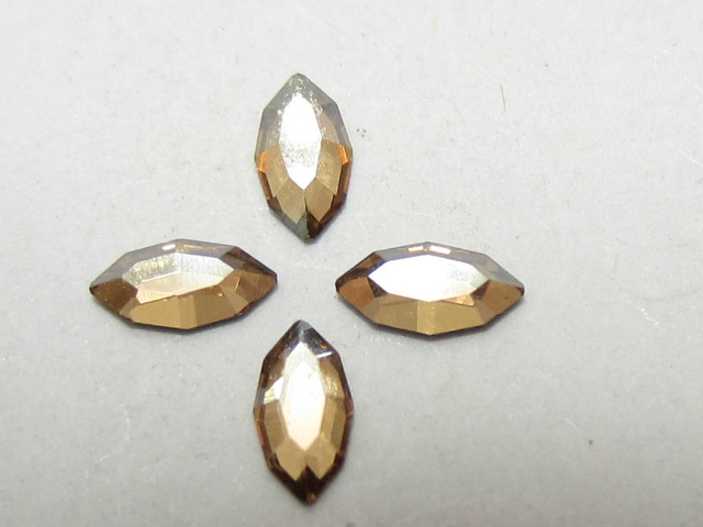 24 pcs. NAVETTE 4X2mm GOLDEN SHADOW STAR BRIGHT FLATBACK Rhinestones